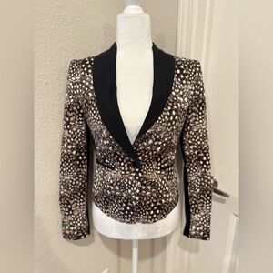 NWT BCBGMaxAzria Black and Brown Cropped Patterned Blazer Sz XS